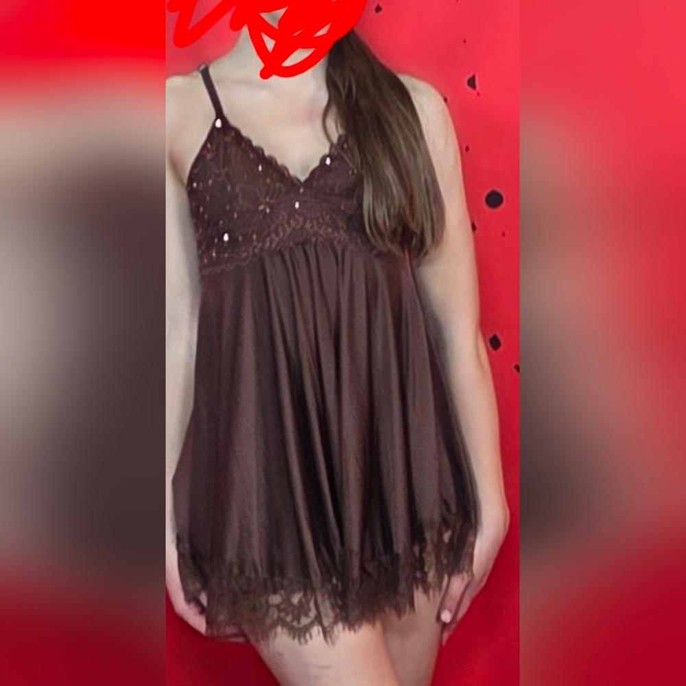 Brown Sleeveless Dress with Sequin Detail